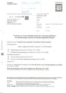 Nachweis zur Steuerschuldnerschaft bis 30.11.2027